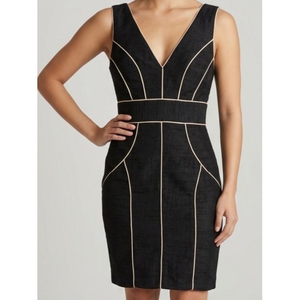Trina Turk Womens Dress Sz 4 Sleeveless Lace Trim Lined Knee Length V Neck Black